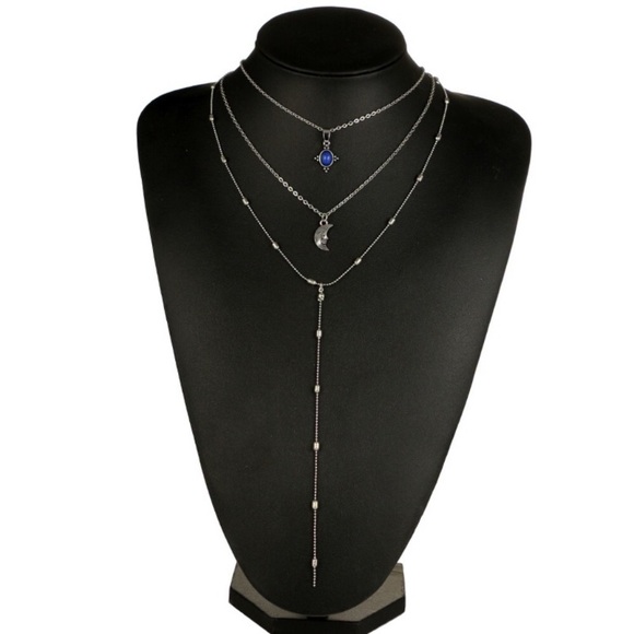 Crescent Moon Eclipse Triple Layer Choker Necklace - Picture 2 of 5